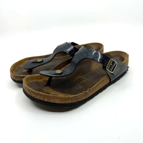 Birkenstock Gizeh Black Metallic Thong Sandals Women's 8 US - Picture 1 of 9